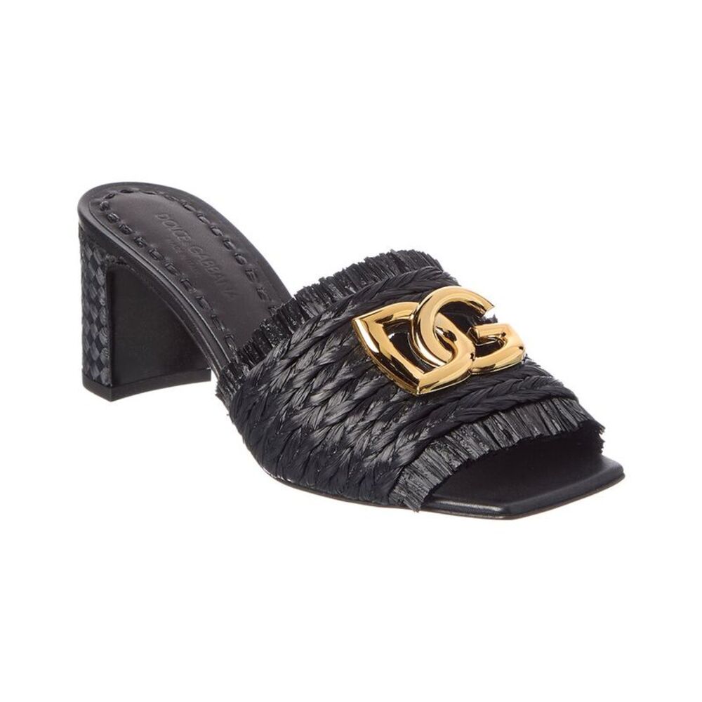 Dolce & Gabbana Devotion 70 Raffia Logo Sandal, Black